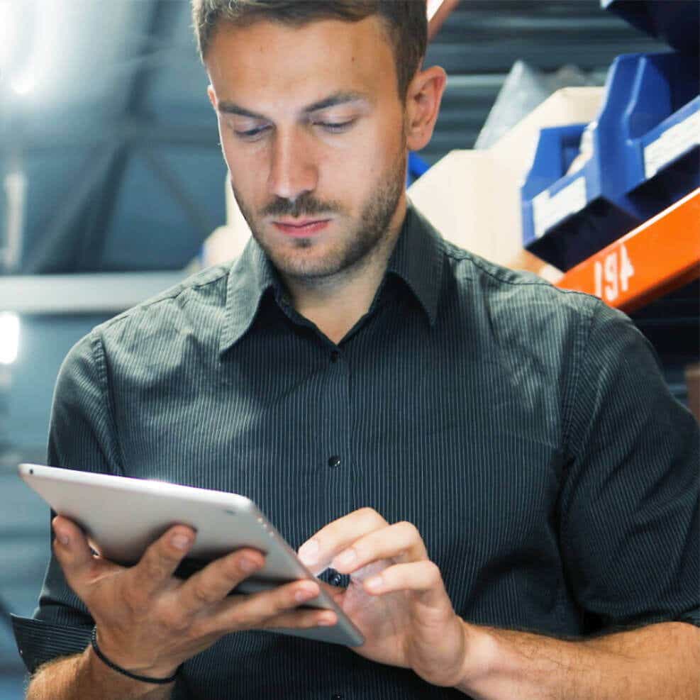 man with tablet