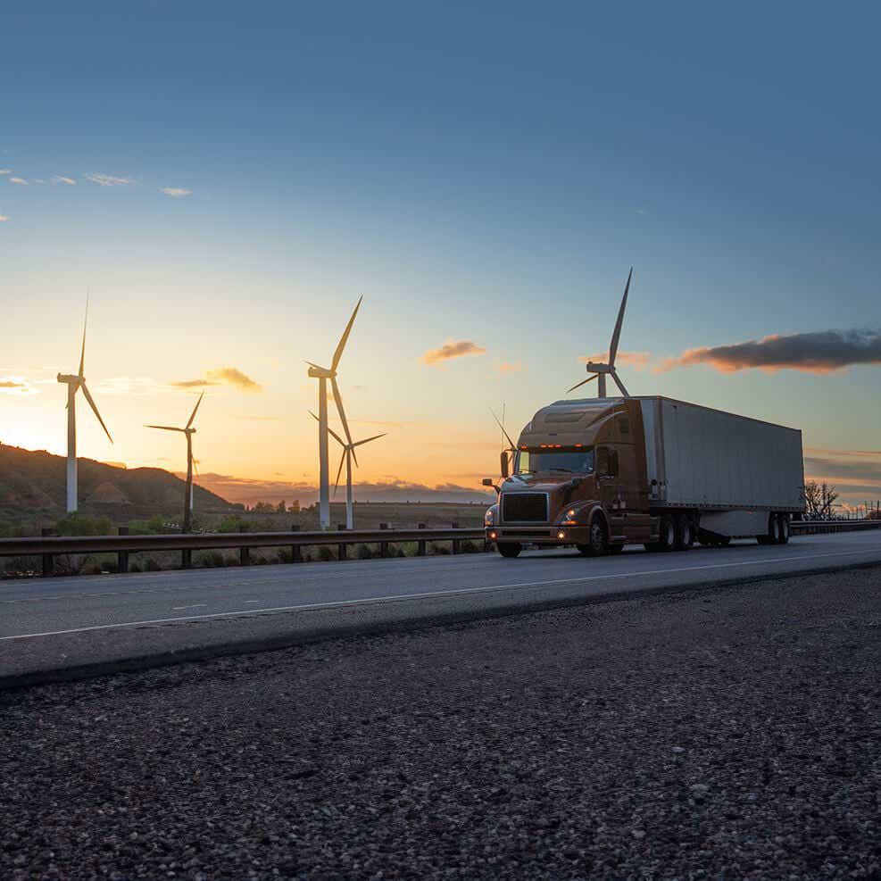 Semi truck with wind turbines 