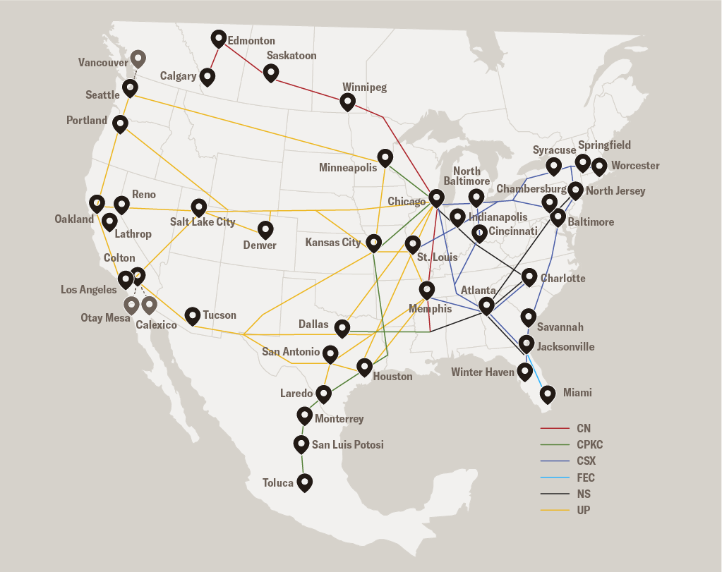 North American Schneider Intermodal Service Map